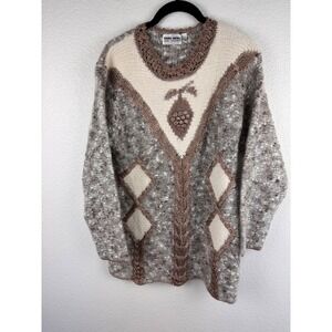 Vintage 80s Angora Wool Sweater Nordic Après Ski Cottagecore Scandi 40 42